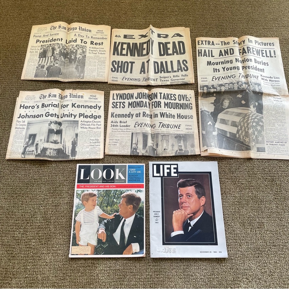 Vintage Rare JFK Assassination Newspaper Articles and LIFE LOOK Magazines 1963